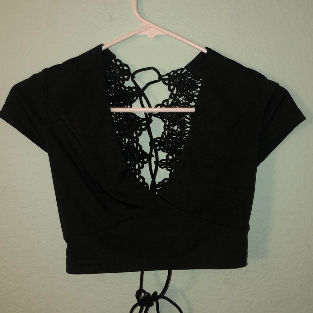 Black Crop Top Tie Back
